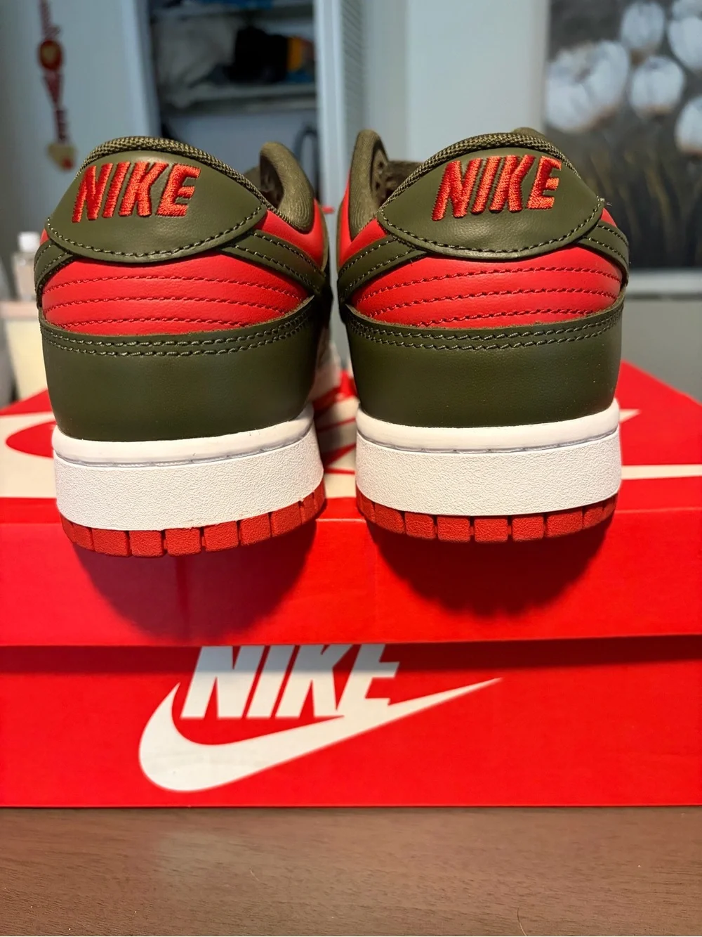 Nike Low Top Sneakers in Red and Olive